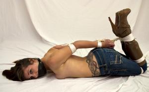 www.tiedinheels.com - Sasha Tied Topless in Jeans and Boots! Part-2 thumbnail